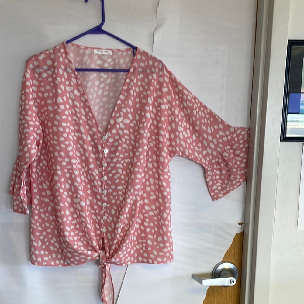 Universal Thread Pink 3/4 Sleeve Tie Front Blouse